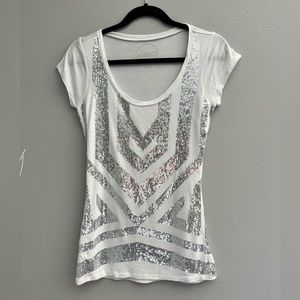 INC International Concepts White & Silver Sequin Top
